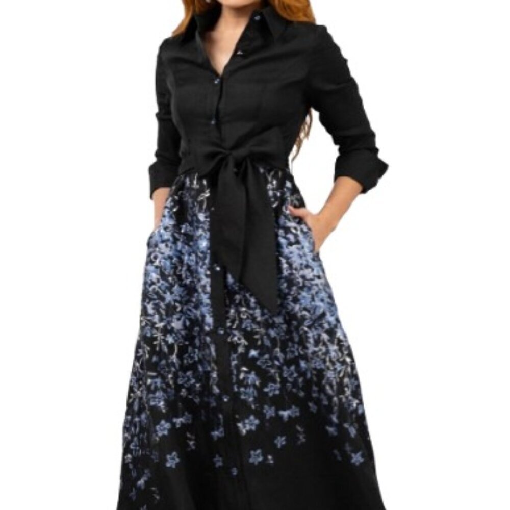 NWT Terani Couture 252M5503 Jacquard Formal Gown Black Blue Size 20